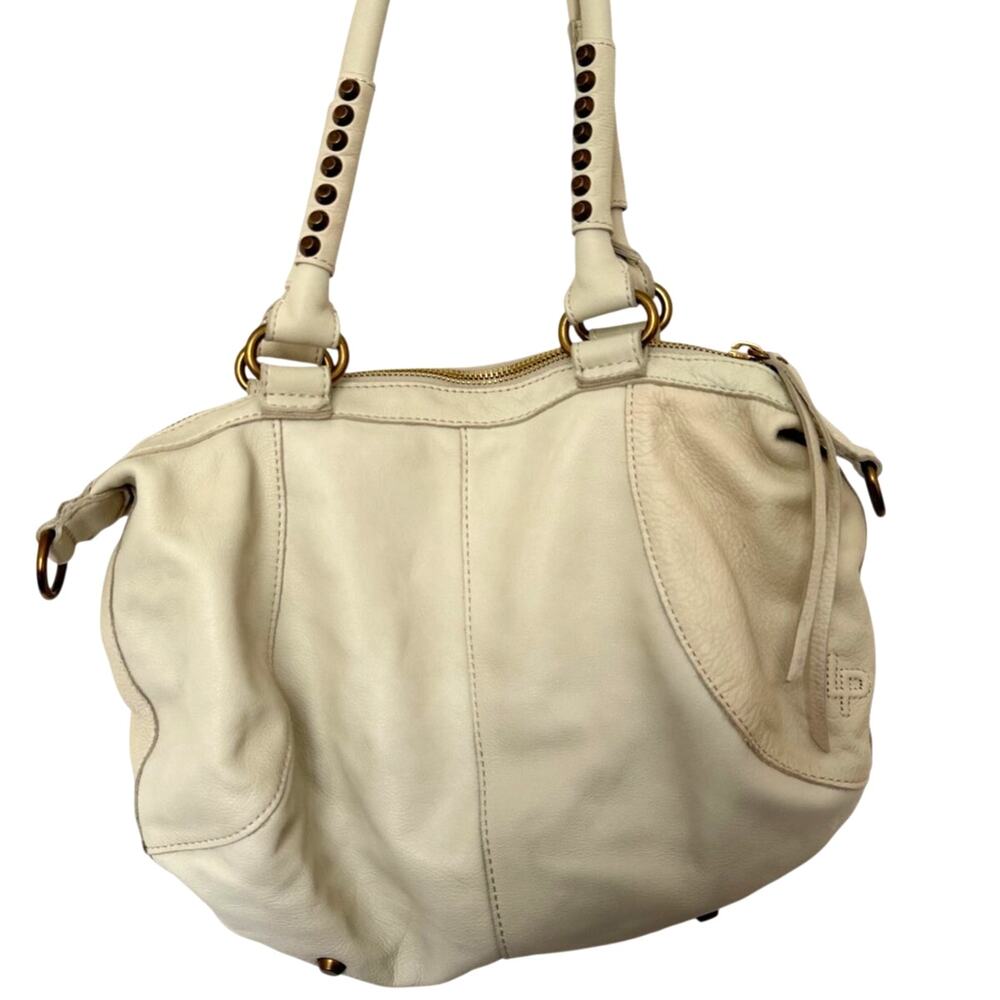 Linea Pelle Cream Leather Stud Vintage Y2K Slouchy Satchel City Bag Indie Sleaze